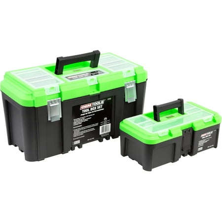 

22160 19 Toolbox with Removable Tray Large Plastic Tool Box With Handle Multiple Compartment Storage Case With Security Slot for Padlocks 40 Lbs Maximum Weight