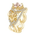 thumbnail image 2 of AFFY 1.51 Carat Round Shape Simulated Morganite & Natural Diamond Wedding Ring Set 14K Solid Yellow Gold Ring Size-6.5, 2 of 2