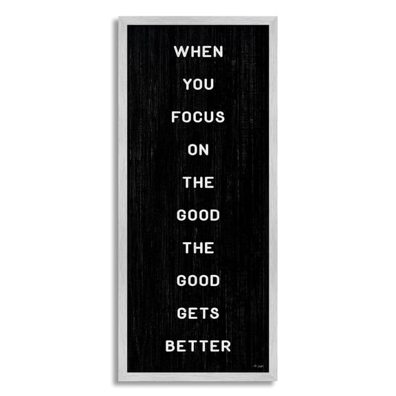 Stupell Industries Focus on Good Motivational Inspirational Painting Gray Framed Art Print Wall Art, 13 x 30