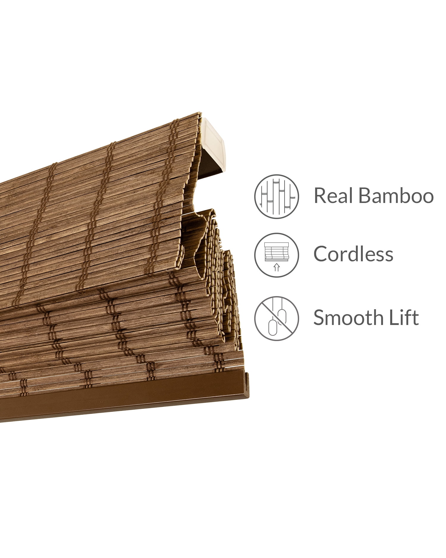 Chicology 35"W x 64"H Elk Cordless Bamboo Shades, Natural Woven Wood, Light Filtering, Safe for Kids & Pets