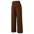 thumbnail image 3 of Women Cotton Loose Wide Leg Pants High Waist Straight Retro Literary Casual Trousers, 3 of 7