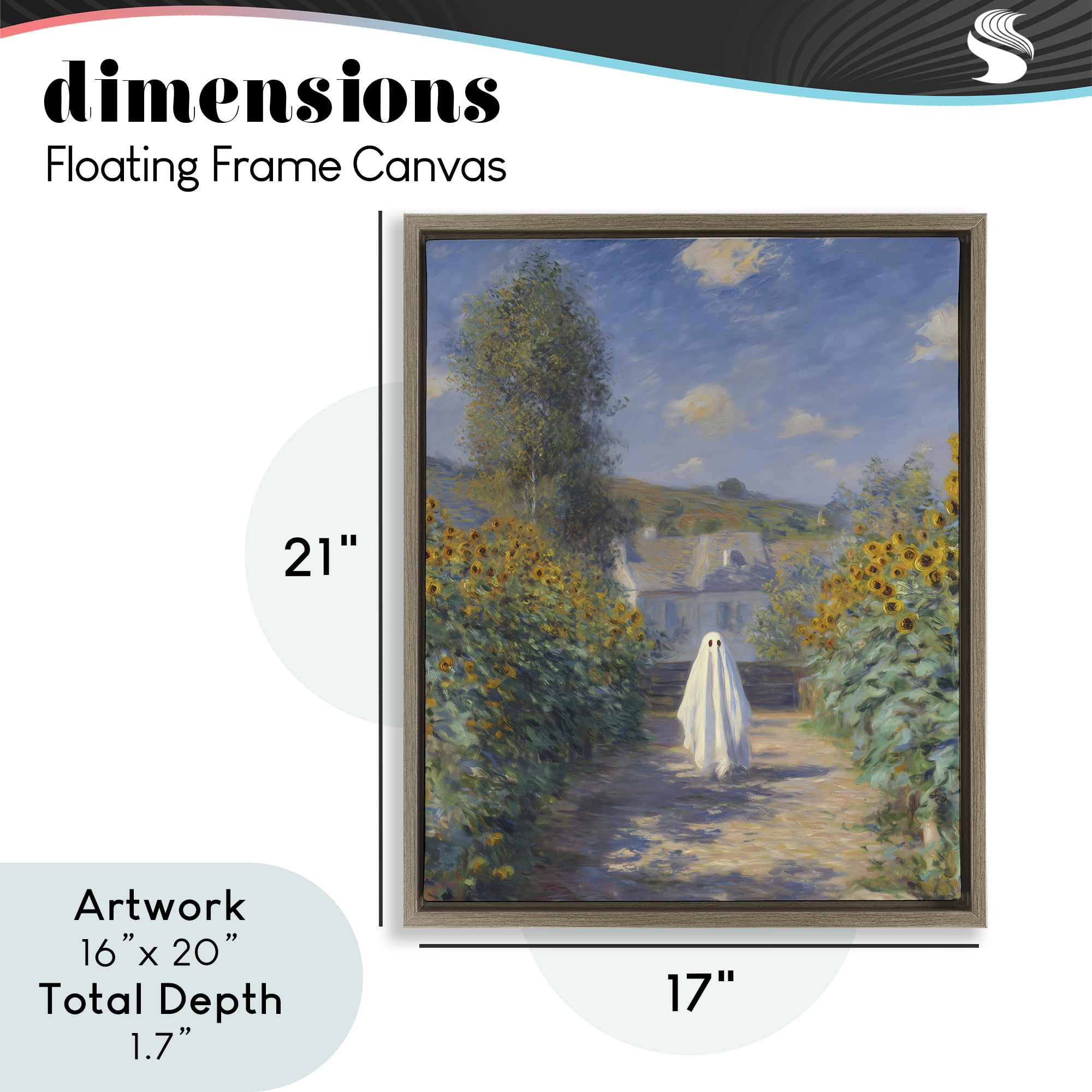 Monet Style Sunflower Ghost Brown Framed Floater Canvas Wall Art, design by Arlington Prints