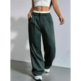 thumbnail image 6 of Women'S Striped Pants Color Block High Waisted Wide Leg Casual Work Office Long Trousers Dark Green XXL, 6 of 8