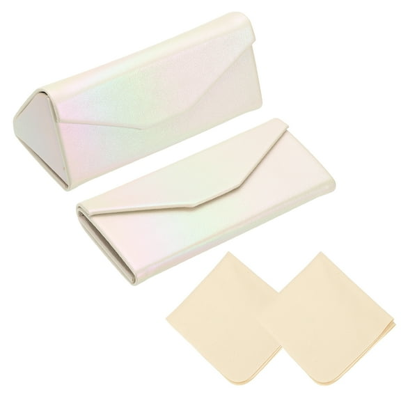 Uxcell Foldable Glasses Case, 2 Pcs Triangle Magnetic Sunglasses Organizer PU Leather Hard Eyeglass Case, Gradient White