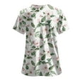 thumbnail image 3 of felwors Print Scrub Tops Women Floral Scrubs V Neck Short Sleeve Stretch Nurse Uniform with Pockets Functional Workwear (Green, L), 3 of 5