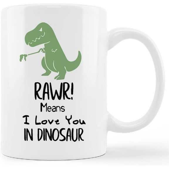 Funny Dinosaur Mug Cup,Rawa Means I Love You in Dinosaur Ceramic Mug-11oz Coffee Milk Tea Mug Cup,Gifts For Dinosaur Lovers Boys Kids Teens,Funny Dinosaur Gag Gift