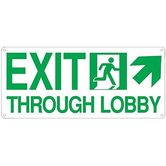 Exit Through Lobby UP RIGHT ARROW SIGN(Glow In the dark sign - Photoluminescent ,High Intensity, ALUMINIUM 7x16 ,Rust Free )