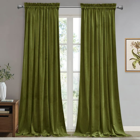 Cortinas opacas de terciopelo verde oliva de 132 x 228 cm de ancho x 228 cm de largo, 2 paneles