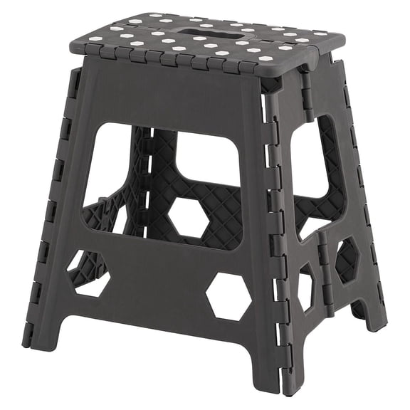 Folding Step Stool 15 Inch with Anti Slip Dots (Grey) Gray