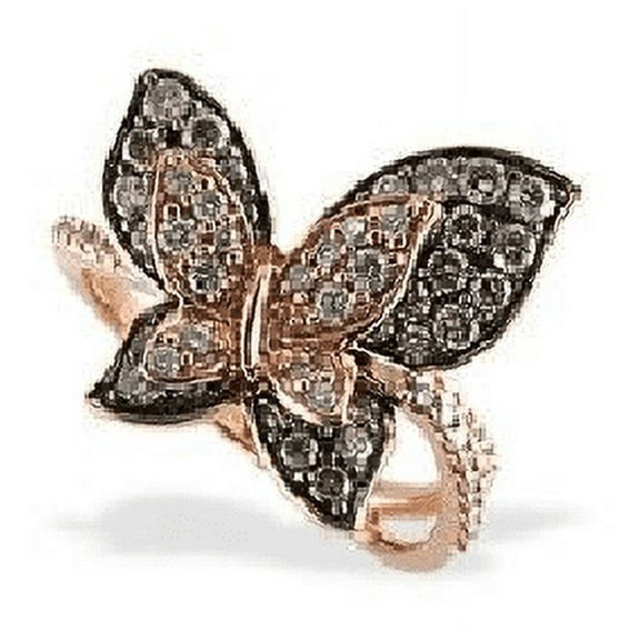 Natural smoky Brown Diamond Double Butterfly Ring in 925 Sterling Silver - Gift For Daughter
