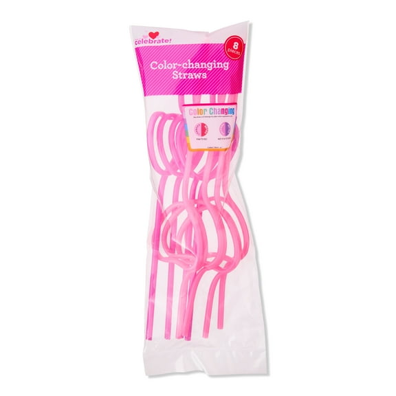 Heart-Shaped Color-Changing Straws, Multicolor, 8 Count, Valentine's Day by Way To Celebrate