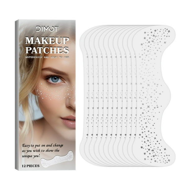 Pegatinas de tatuajes de pecas con purpurina, color plata brillante, para maquillaje de fiesta, 12 pegatinas, tatuaje de pecas flash