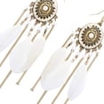 thumbnail image 3 of Femmes Filles Rondes Chaînes à Disque Perforé Pompon Plume Boucles d'Oreilles Frinded Plume Boucles d'Oreilles Bohemia Dangle Eardrop Drop Pendentif Oreille Accessoires, 3 of 7
