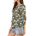 thumbnail image 5 of INSPIRE CHIC Women's Boho Blouse Floral Print Tie Neck 3/4 Sleeve Casual Tops XL Black, 5 of 8
