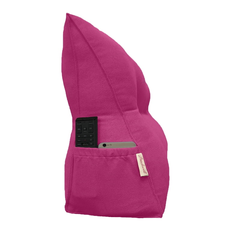 Triangular Reading Bed Rest Pillow – Large Wedge Bolster With Removable Cover & Side Pockets, 47x8x20 Inches (Magenta)