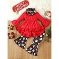 thumbnail image 2 of Suealasg Little Girl Christmas Outfits Clothes 1T 2T 3T 4T 5T 6T Kids Girls Long Sleeve Crew Neck T-Shirts Tops Santa Print Flare Pants Scarf 3Pcs Christmas Party Clothing for Children Girl, 2 of 9
