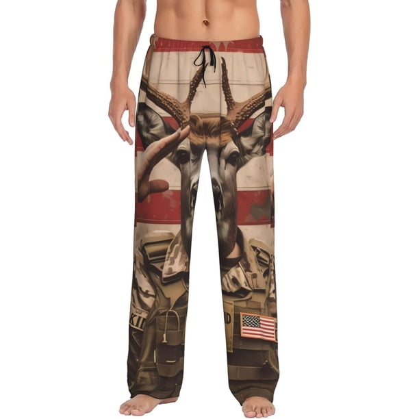 Balery Patriotic Deer Soldier Salute Pantalones de pijama para hombre, pijama ultraligero, pantalón de descanso-3X-Large
