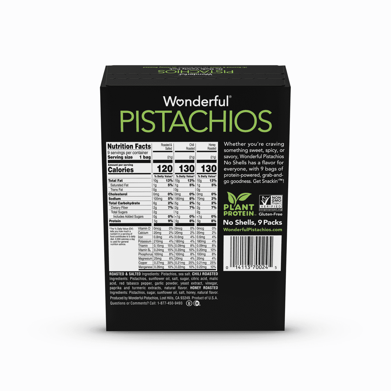 Wonderful Pistachios, No Shell, Variety Pack, .75 oz, 24-count
