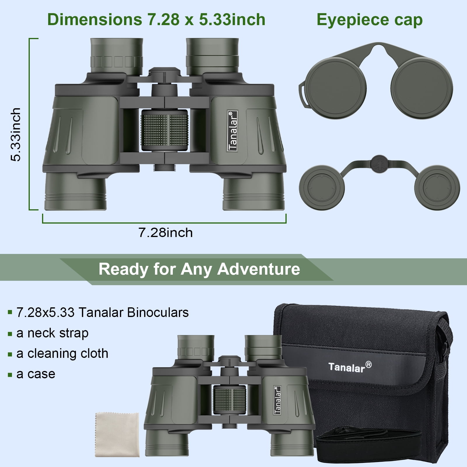 Tanalar 12x45 compact adult and children's binoculars, large eyepiece waterproof low light vision, outdoor viewing and hunting binoculars