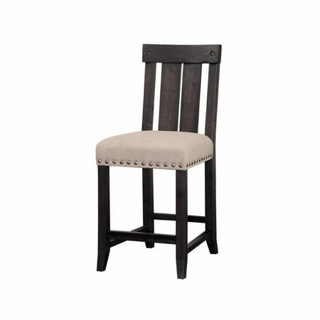 Yanez Industrial Wood 2 Stool in Charcoal - Solid Wood