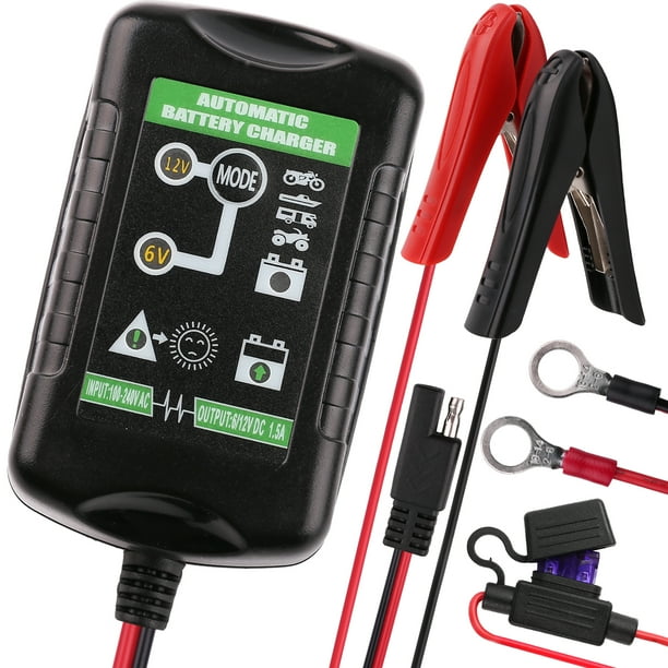 LotFancy Battery Charger, 6V 12V 1.5A Trickle Charger for Motorcycle