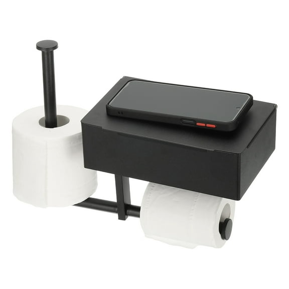 Uxcell Toilet Paper Holder with Storage, 304 Stainless Steel Toilet Paper Holder for 2 Rolls, Wipes Dispenser for Bathroom Organizer, Adhesive or Wall Mount (Black)