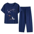 thumbnail image 2 of EchfiProm Navy Sleepwear for Women Pajama Set Short Sleeve Shirts Cotton Capris Sleepwear Sets XL, 2 of 3