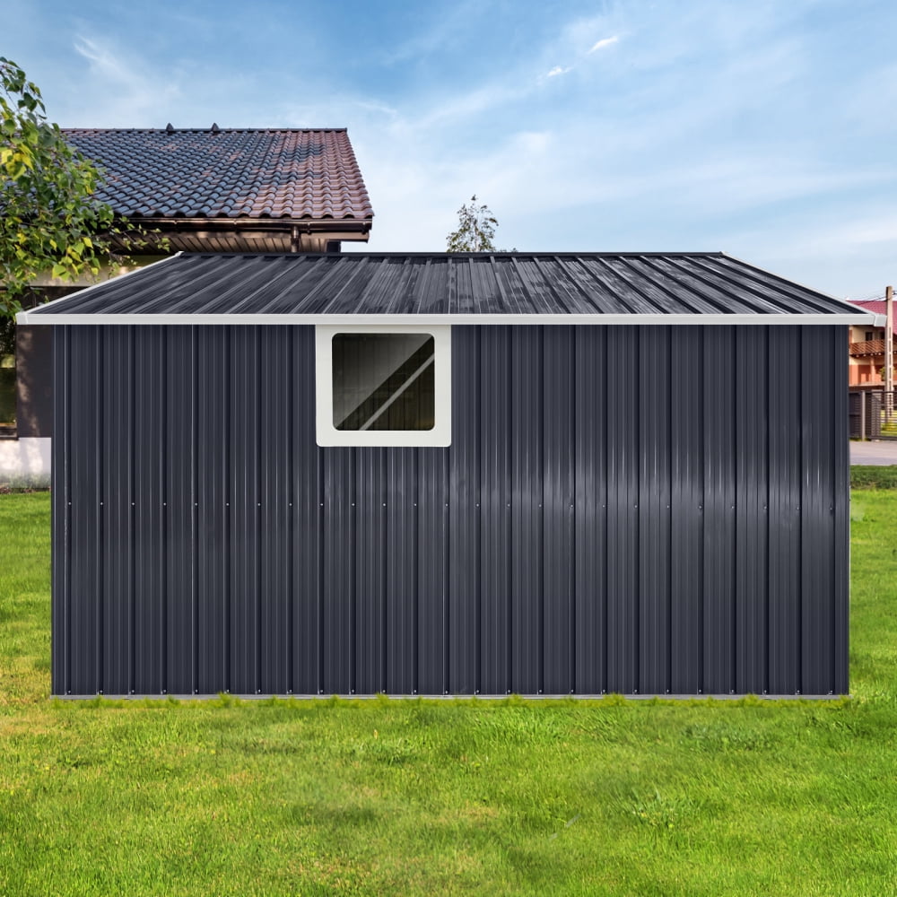 11.2ft x 10.6ft Metal Garden Shed – Grey Outdoor Storage Shed with Window for Tools and Equipment