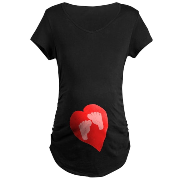 CafePress - Baby Feet In Heart Maternity T Shirt - Maternity Dark T-Shirt