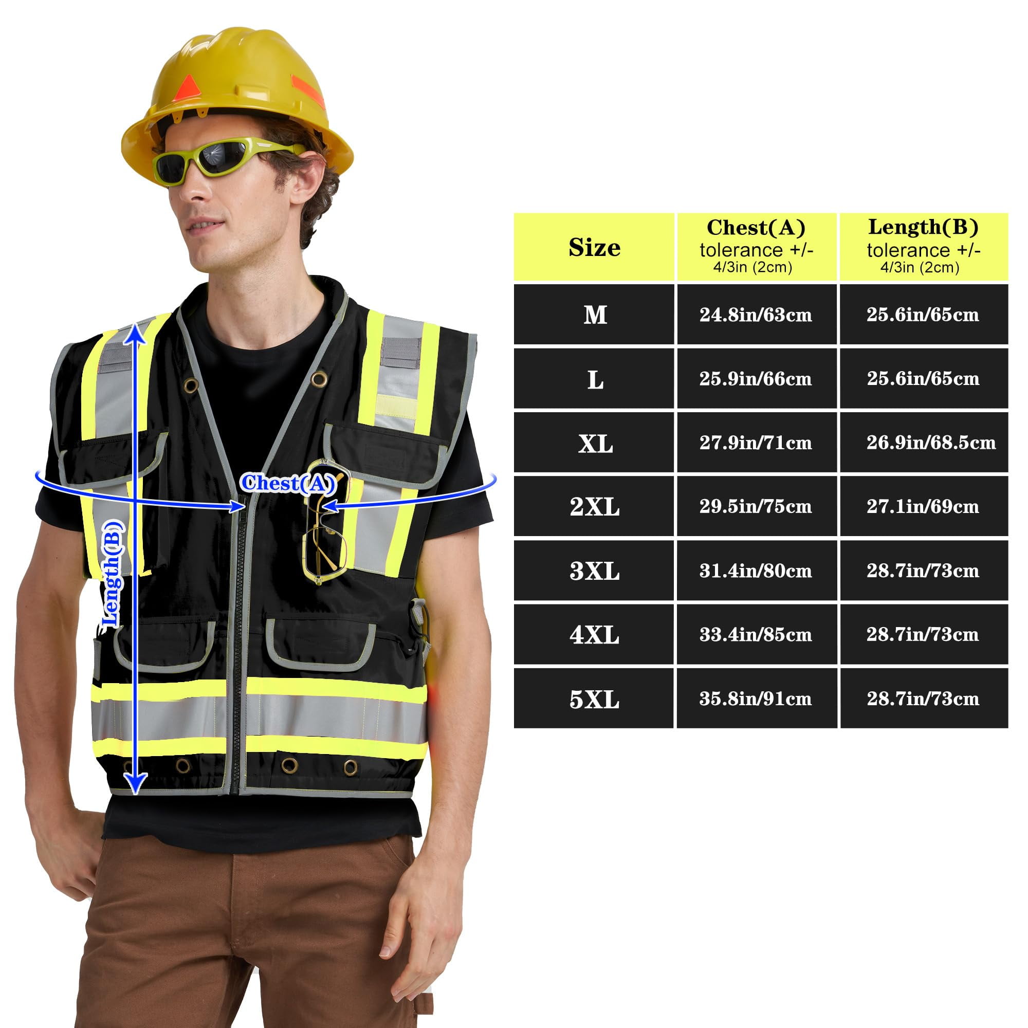AYKRM Heavy Woven Two Tone Engineer High Vis Reflective work construction safety vest for men Class 2 with Cargo Pockets