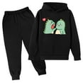 thumbnail image 2 of Jinhomg Toddler 2 Piece Fall Outfits Cute Boys Cute Dinosaur Print Hooded Pullover Tops and Elastic Waist Solid Sweatpants Kids Comfy Going Out Wear Summer Saving Black 3 Years, 2 of 3