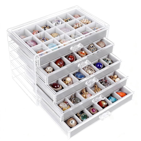 Giphtpoeet Acrylic Jewelry Box with 5 Drawers Earring Storage Organizer Box Clear Display Case for Women Girls Gray 90 Slots