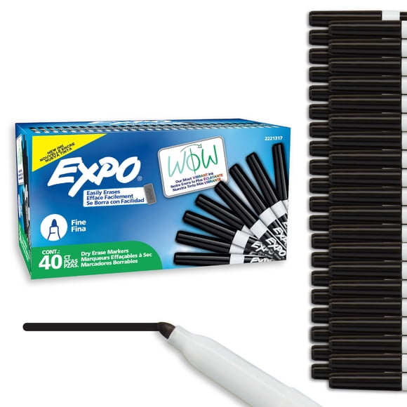 EXPO Dry Erase Markers, Low Odor Ink, Black, Fine