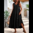 thumbnail image 4 of Vestidos de Verano para Mujer, Sin Mangas, Largos, con Escote en V, Informales, Fluidos y con . Negro M, 4 of 8