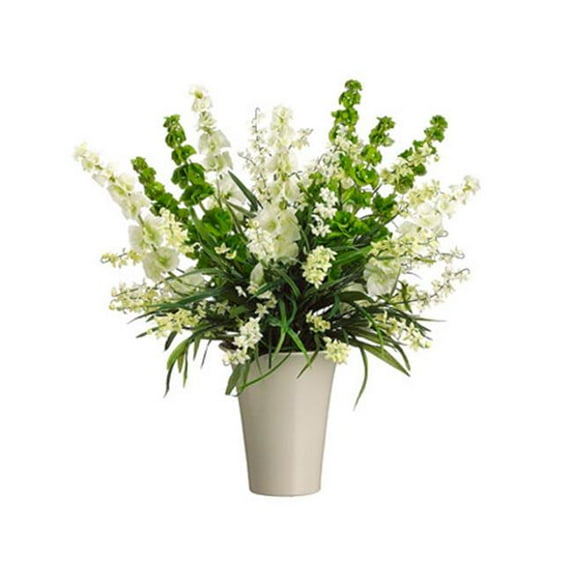 Allstate Floral WF3480-CR-GR 27 in. Hx26 in. Wx26 in. L Bells of Ireland-Wildflower in Vase Cream Green