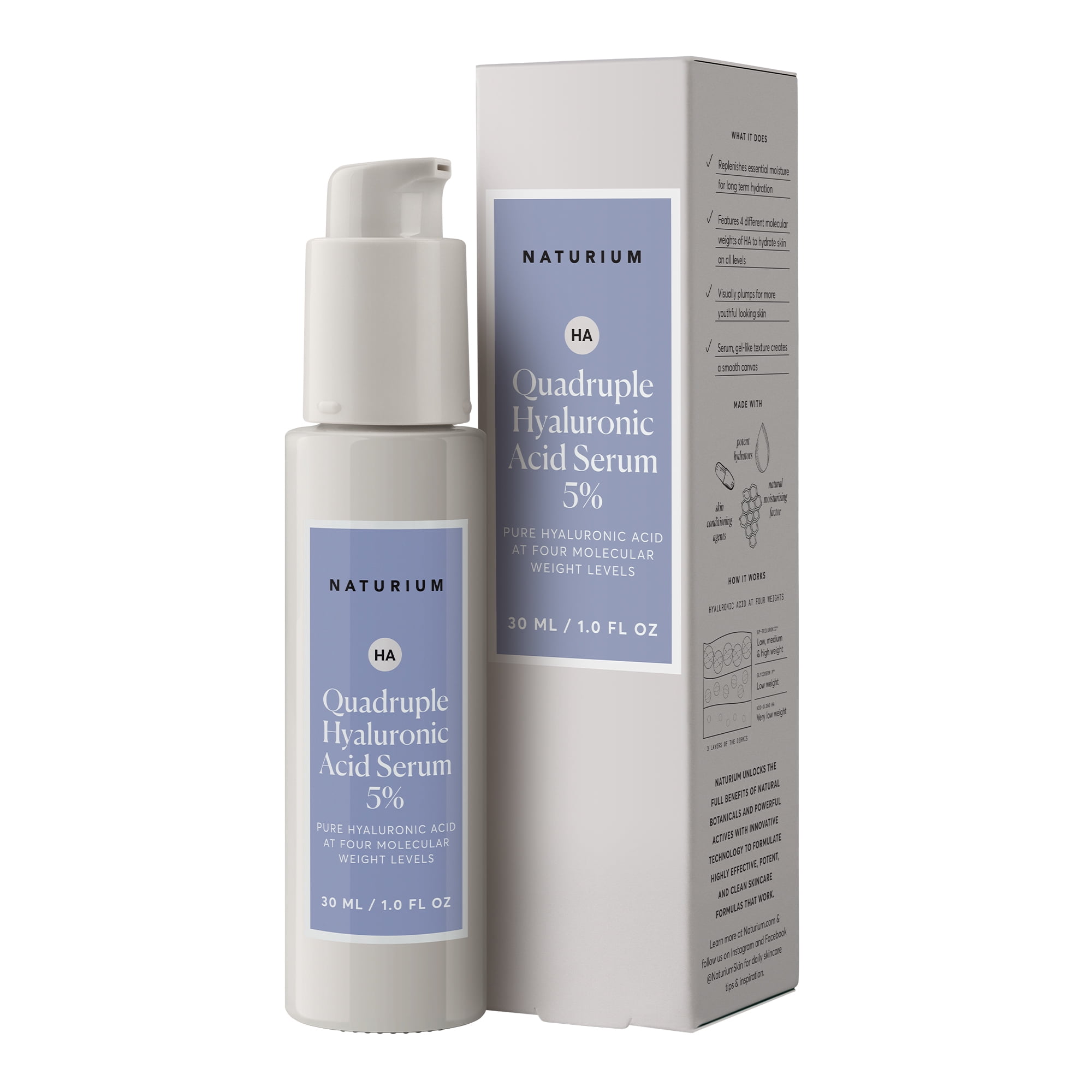 Naturium Quadruple Hyaluronic Acid Serum 5%, Hydrating & Plumping Face Serum, Anti-Aging & Moisturizing Skin Care, Fragrance-Free, 1 oz