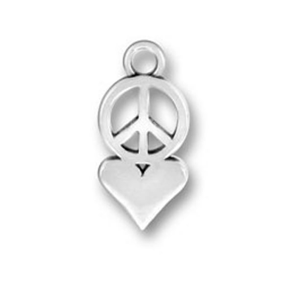 Sterling Silver 16" .8mm Box Chain Peace And Love Symbols Pendant Necklace