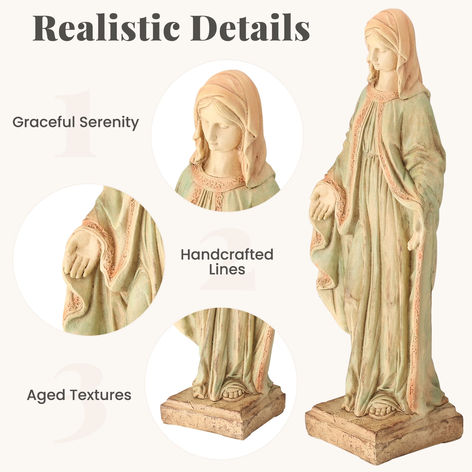 Sheltrix Virgin Mary Garden Statue Outdoor 31.5” – Large Praying Holy Madonna Resin Sculpture, Blessed Mother of God Catholic Saint Yard & Lawn Religious Decor