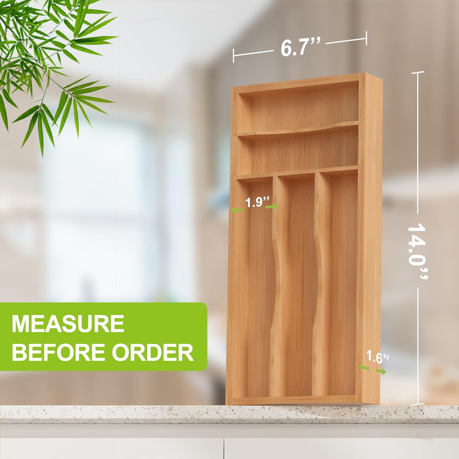 Unibambou Bamboo Utensil Drawer Organizer with Removable Dividers, Kitchen for Flatware Cutlery, Silverware Tray (5/4 Flexible Slots, Natural)