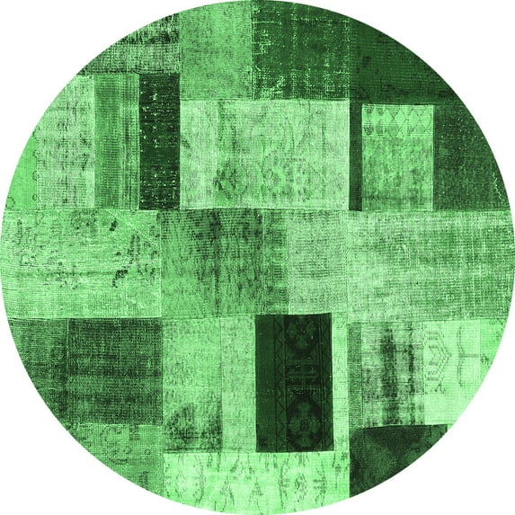 Ahgly Company Indoor Round Patchwork Emerald Green Transitional Area Rugs, 7' Round