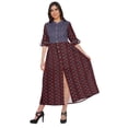 thumbnail image 1 of Moomaya Printed Front Slit A-Line Kurtis For Women Short Sleeve Summer Kurta, 1 of 5