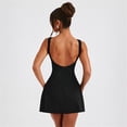 thumbnail image 4 of Vestido corto negro sin mangas para mujer, minivestido elegante ajustado de color liso, cuello redondo, Espalda descubierta, corte en A, para oficina y Noche, 4 of 5