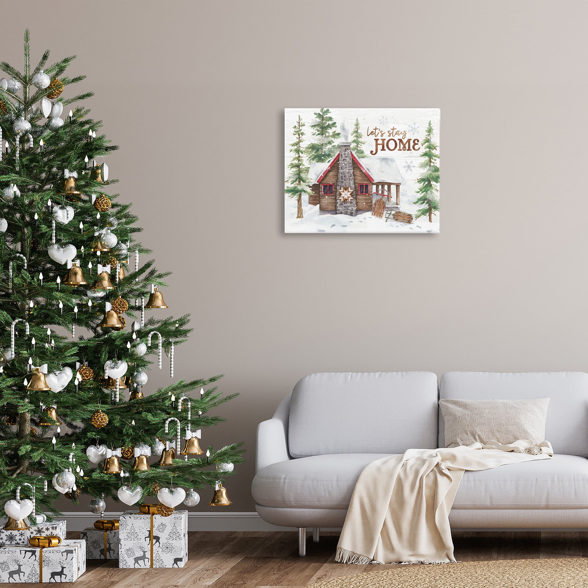 Stupell Industries Cozy Winter Cabin Phrase Landscape Painting Gallery Wrapped Canvas Art Print Wall Art, 30 x 24