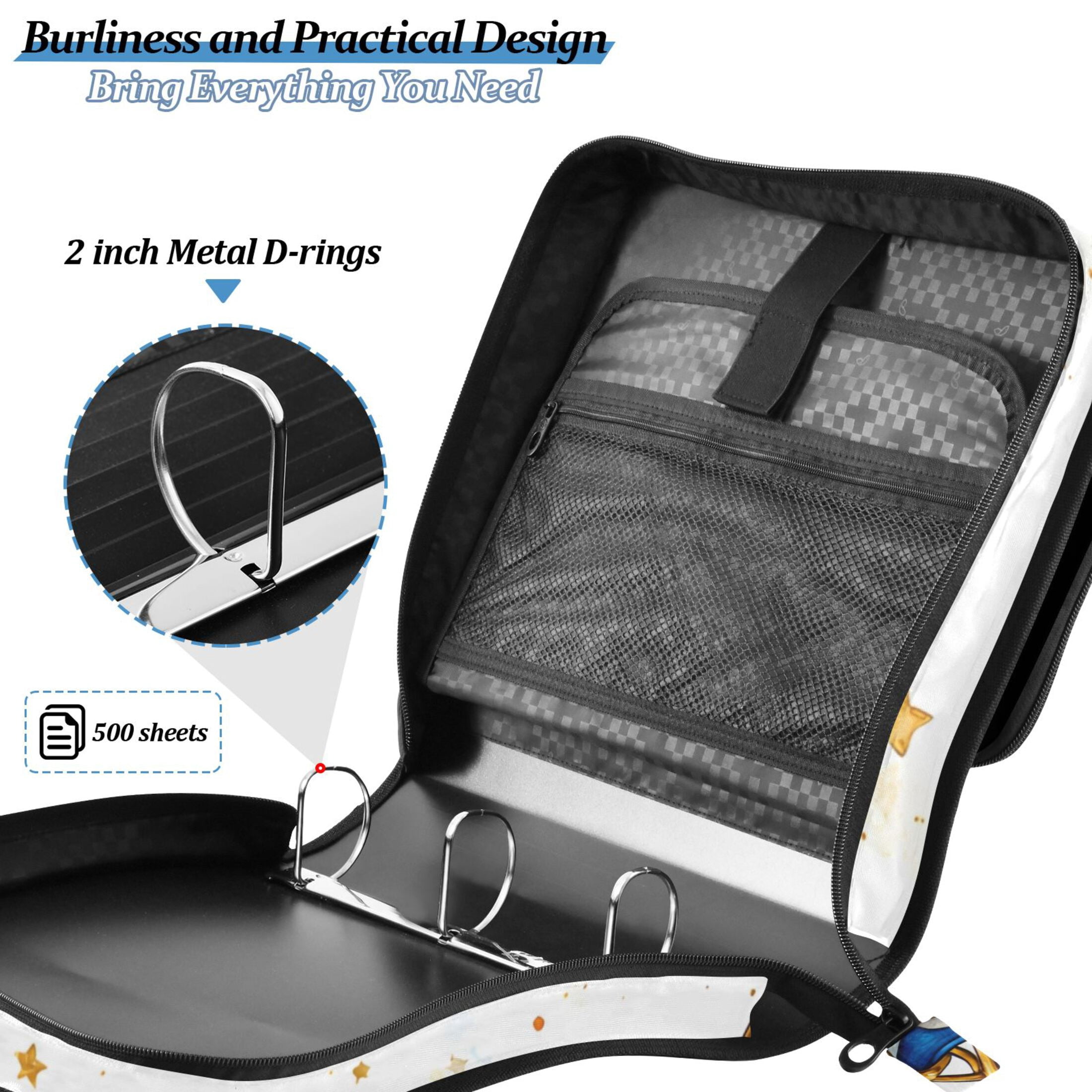 3 Ring Zipper Binder with Shoulder Strap Waterproof Trapper Keeper 2 Inch D-Ring 500 Sheets Capacity Football Helmet with Star