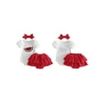 thumbnail image 2 of BemeyourBBs Newborn Baby Girl Litter Sister Outfits Infant Baby Girl Summer Clothes Letter Flower Watermelon Embroidery Short Sleeve Romper Elastic Waist Ruffles Skorts Skirt Headband Set, 2 of 9