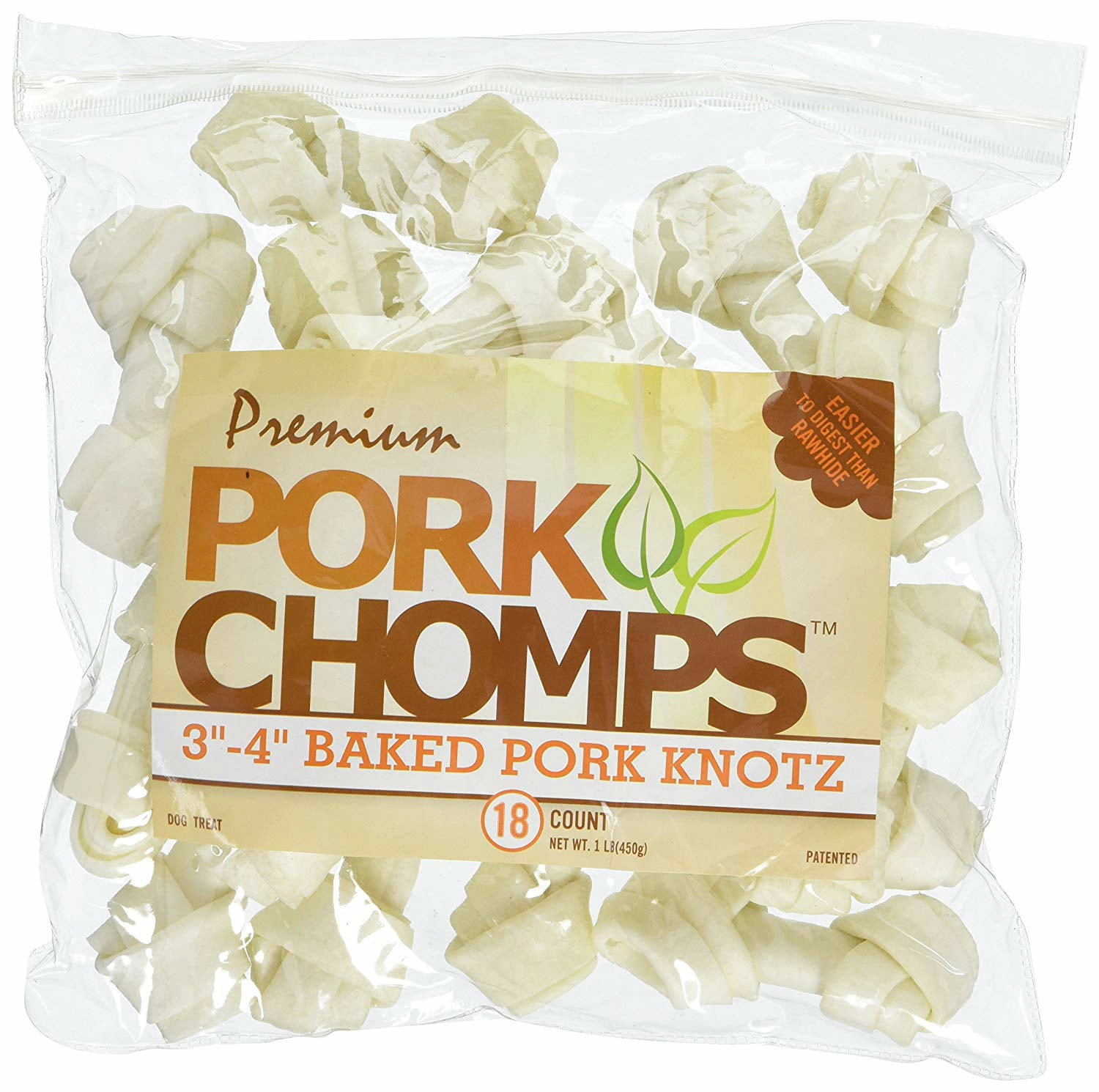 Premium Pork Chomps 34" Baked Pork Knotz, 18 Count