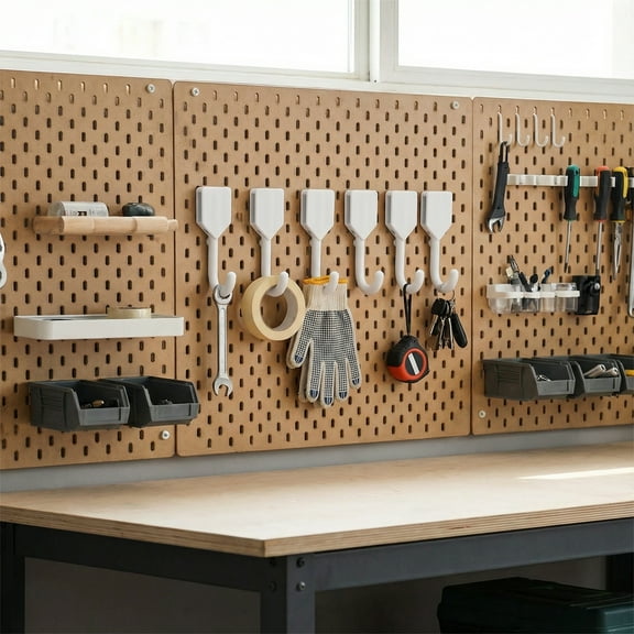 5-Pack No-Drill Pegboard Hooks - White & Black Multi-Functional Movable Storage Hooks, Heavy-Duty Organizer Hooks for Tools, Crafts & Household Items, 5pcs, White