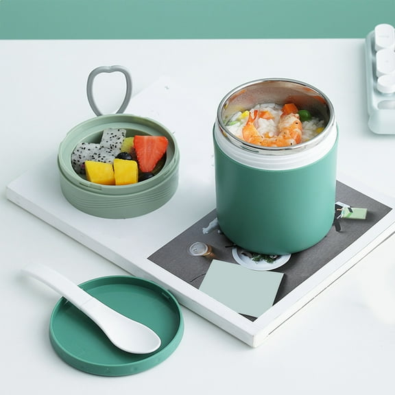 304 Stainless Steel Insulated Soup Thermos with Handle, Leakproof Portable Food Jar for Hot Soup & Lunch, Microwave Safe, for Commute,Office & Outdoor, 16 oz Green