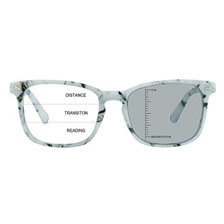 LAMBBAA Vintage Square Progressive Multifocal Presbyopic Glasses, Photochromic Gray Sunglasses for Men Women Readers (+0.00/+2.50 Magnification)…