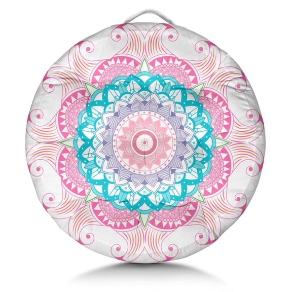 Round Meditation Cushion, 22" Dutch Velvet Floor Pillow with PP Cotton Filling for Yoga, Zen, Reading, and Floor Seating, Boho Print